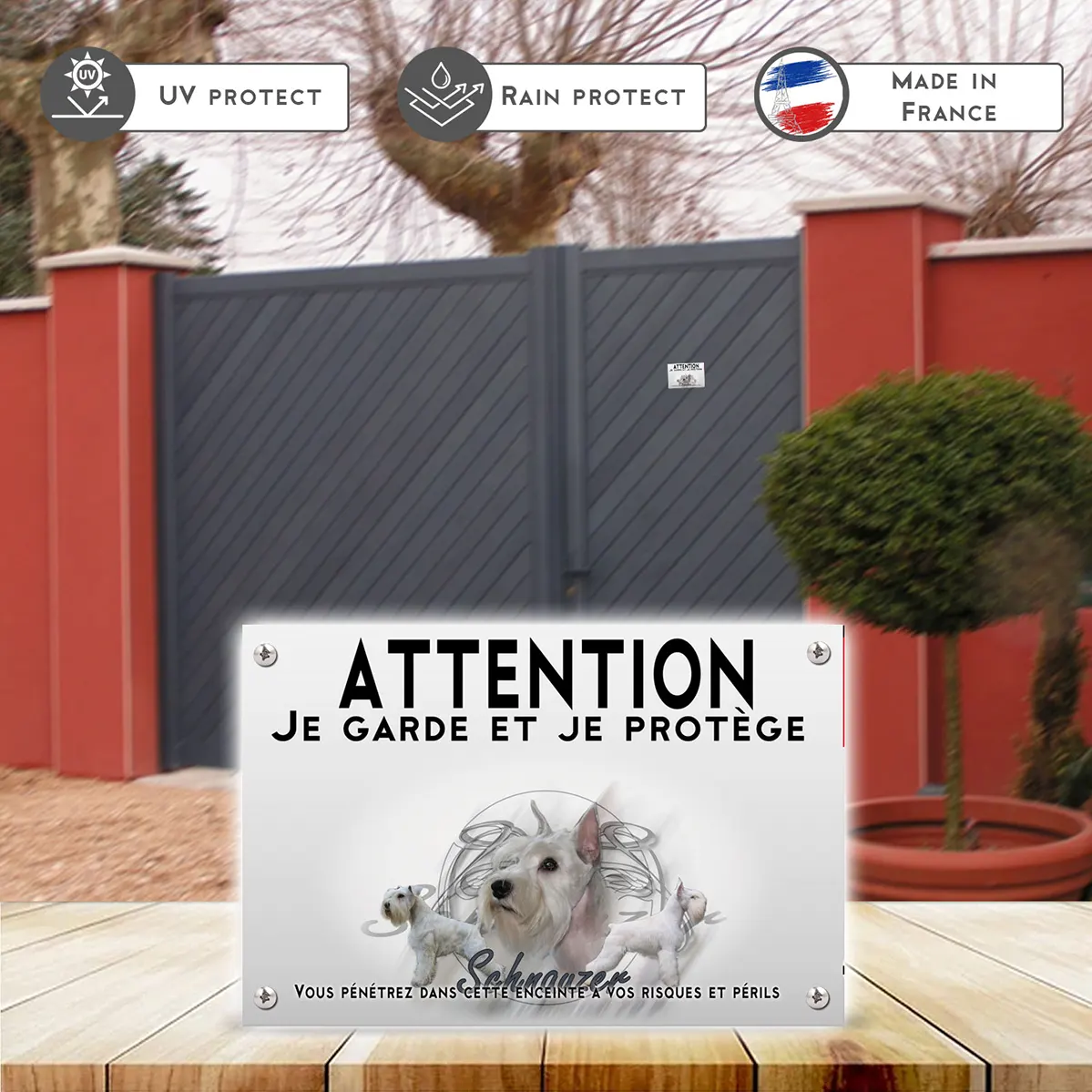 Plaques Deux Schnauzers blancs sur fond graphique noir