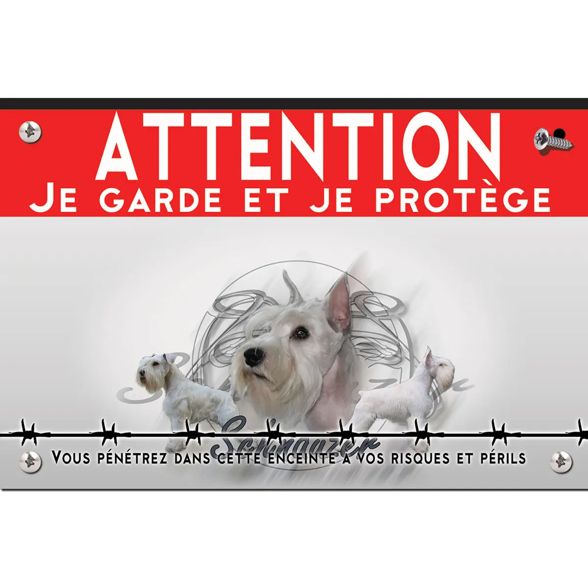 Signalisation personnalisee Deux Schnauzers blancs sur fond graphique noir