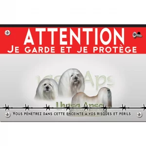 Signalisation personnalisee Trois Lhasa Apso avec de longs poils blancs