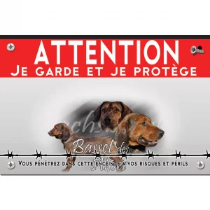Signalisation personnalisee Basset des Alpes avec trois chiens en différents angles