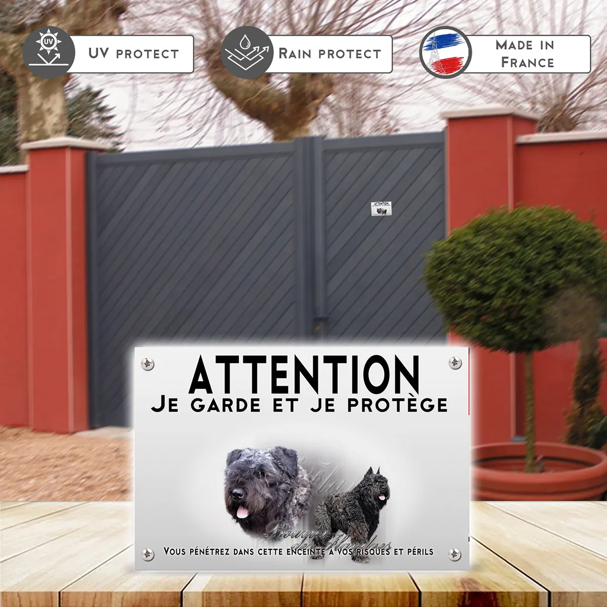 Plaques Bouvier des Flandres avec un fond flou