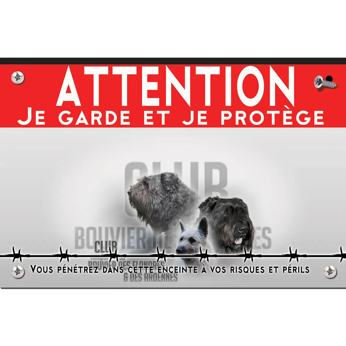 Signalisation personnalisee Trois Bouvier des Flandres et des Ardennes en portrait