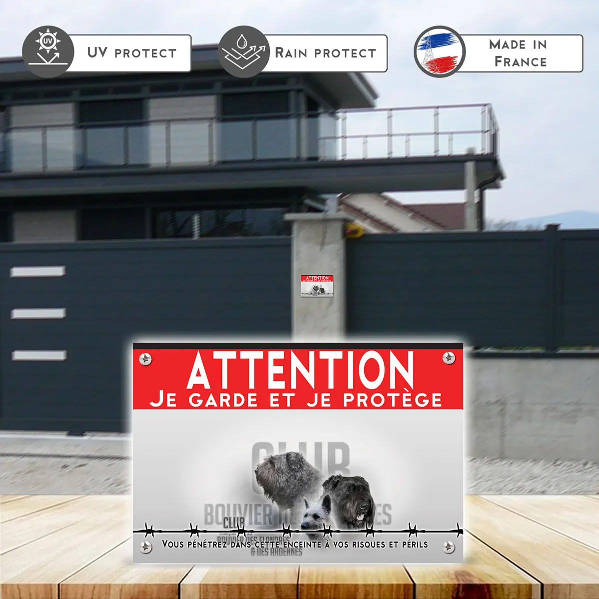 Grande pancarte Trois Bouvier des Flandres et des Ardennes en portrait