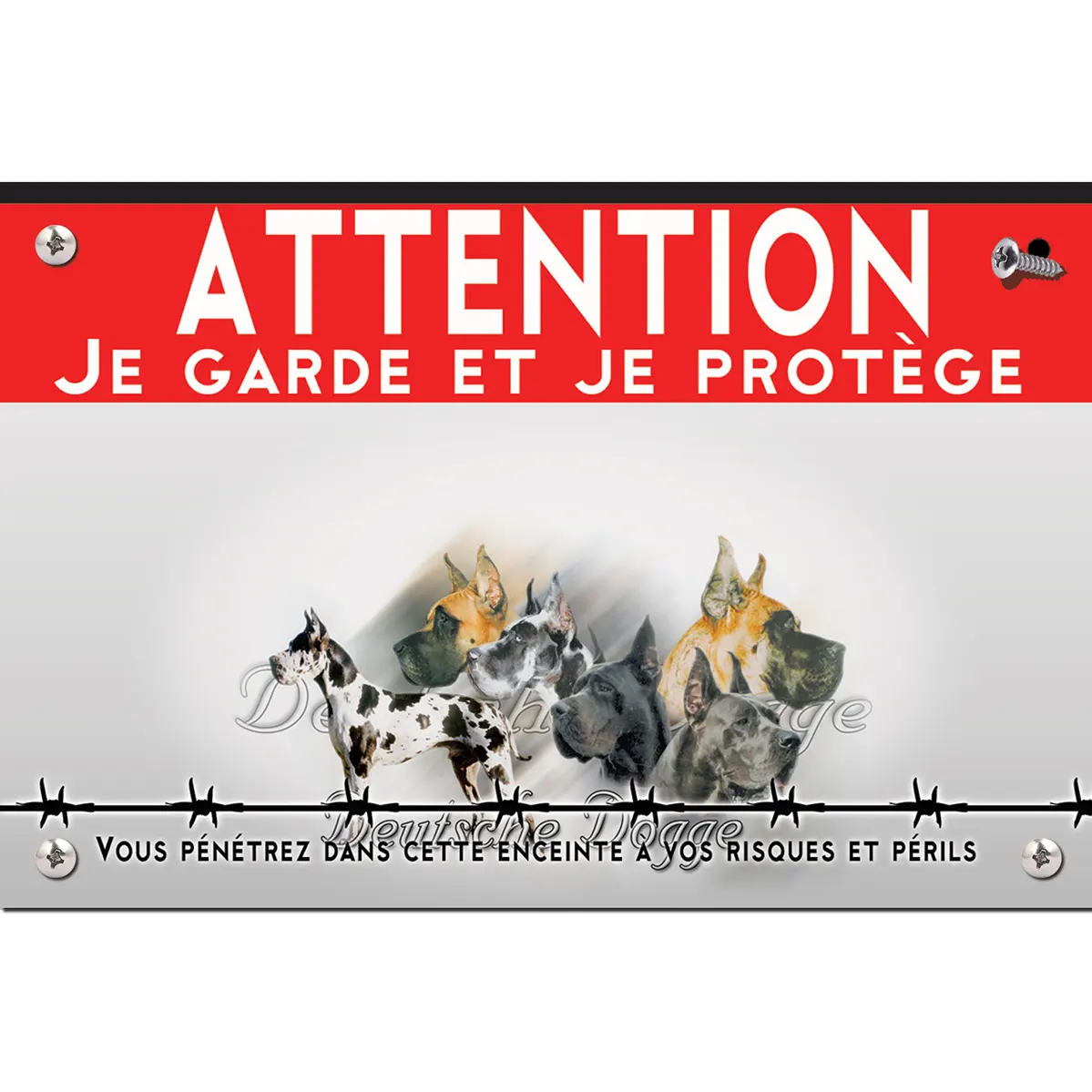 Signalisation personnalisee Illustrations de différentes têtes et un chien entier de Deutsche Dogge.