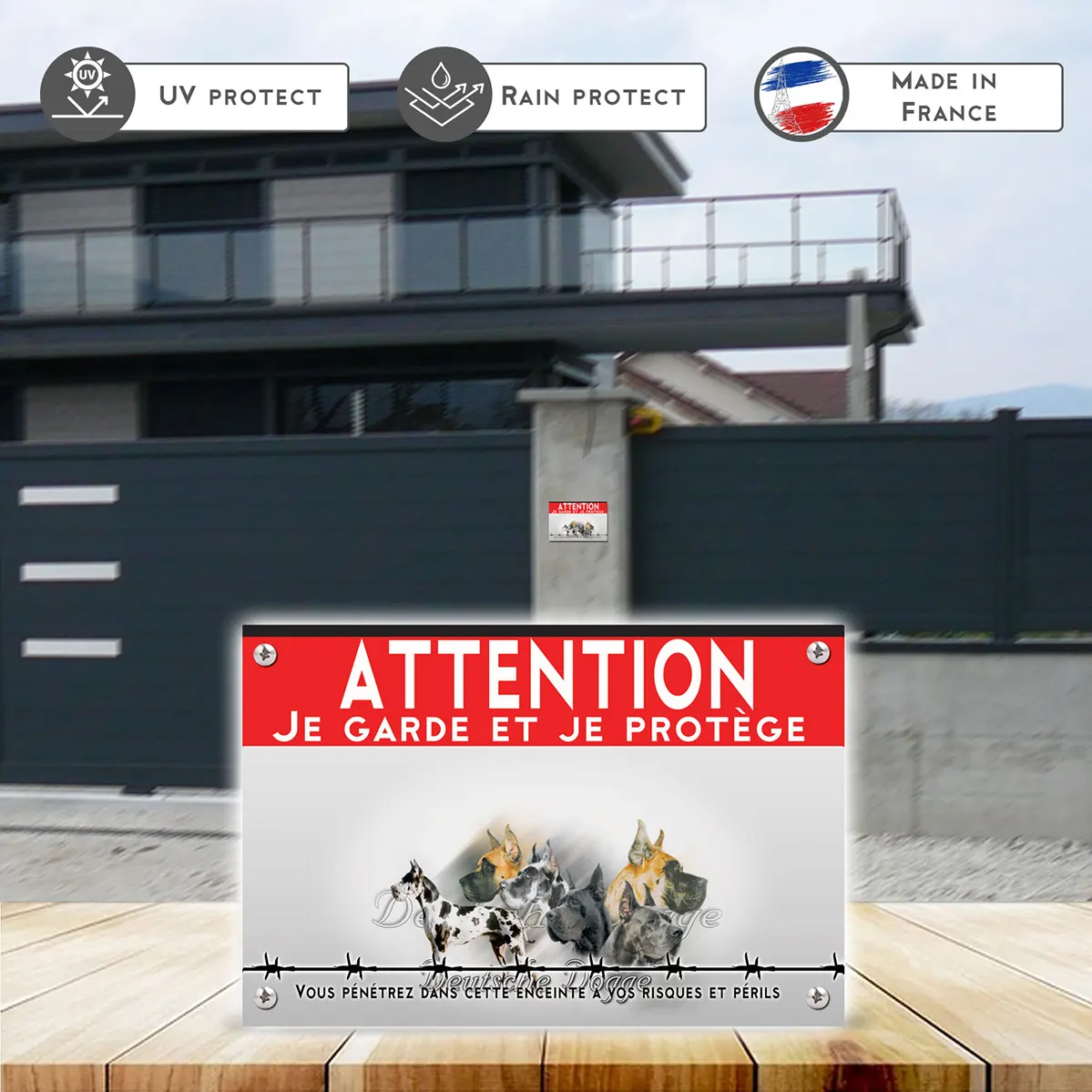 Grande pancarte Illustrations de différentes têtes et un chien entier de Deutsche Dogge.