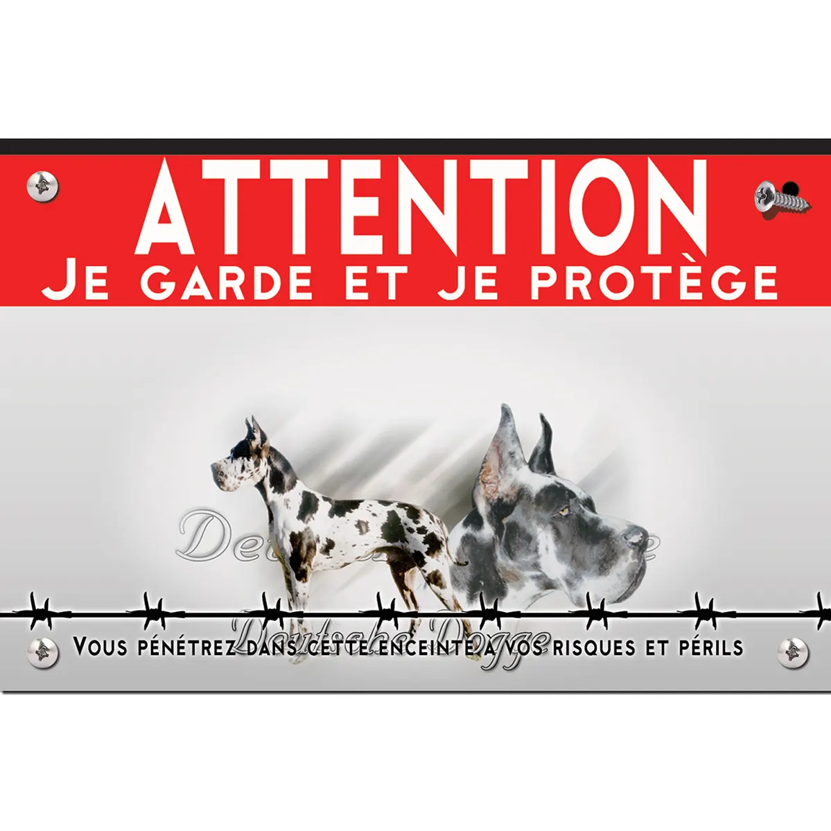 Signalisation personnalisee Deutsche Dogge avec un chien entier et une tête en gros plan