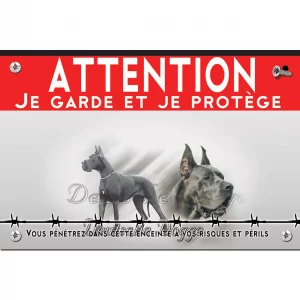 Signalisation personnalisee Deutsche Dogge illustrée en noir et blanc avec texte