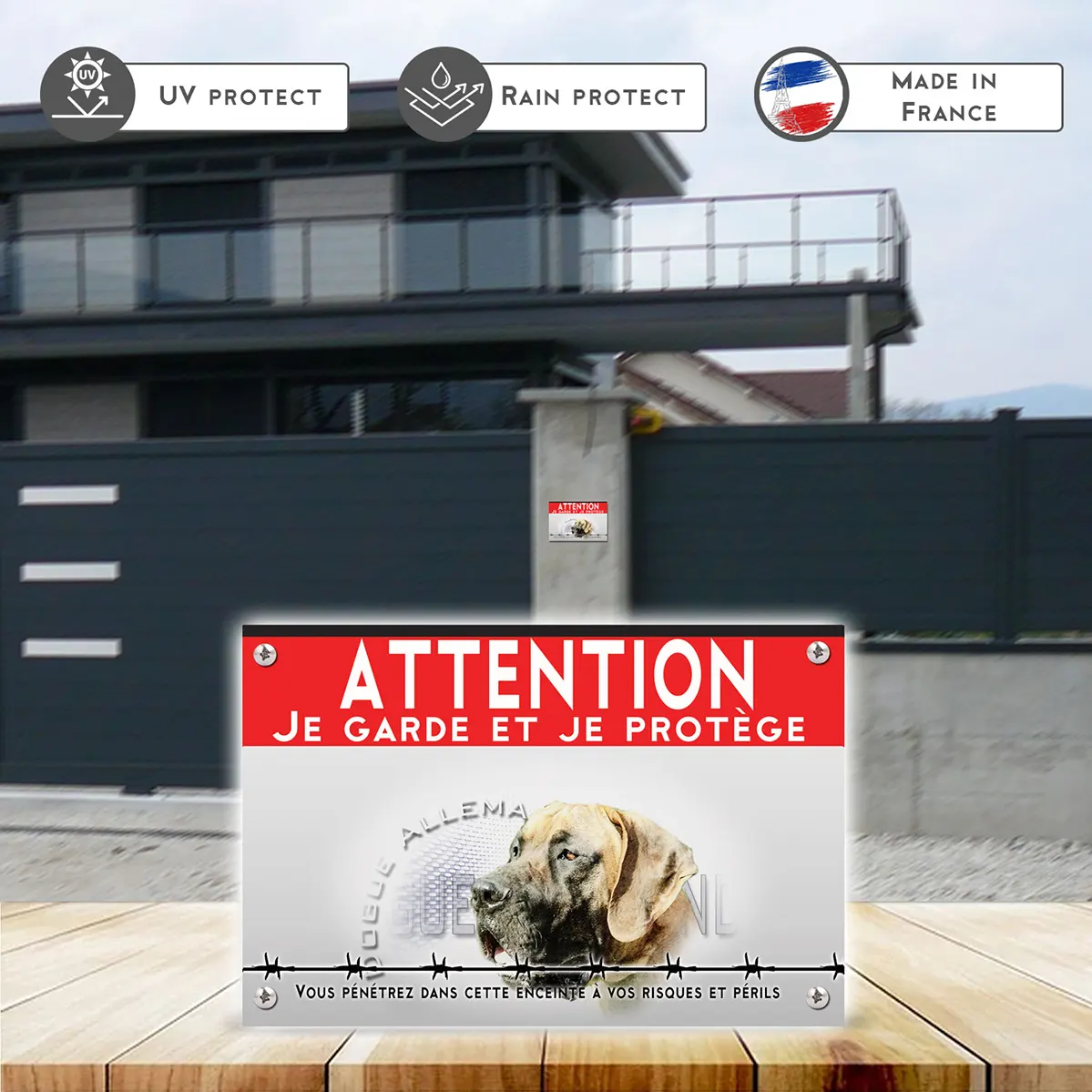 Grande pancarte Dogue Allemand avec fond en couleur vive