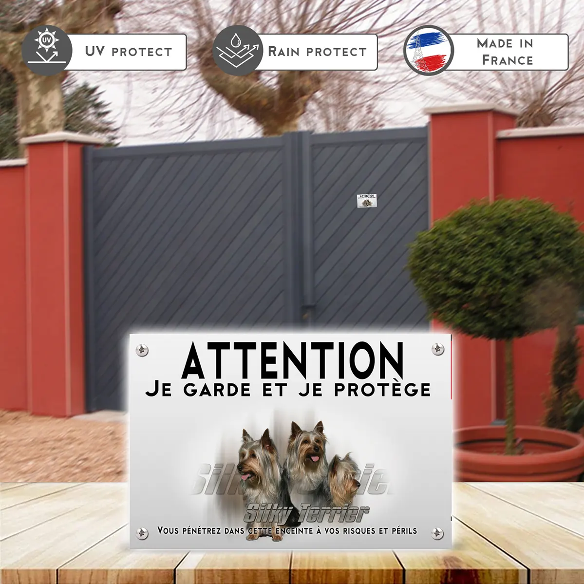 Plaques Trois Silky Terriers avec des sourires joyeux