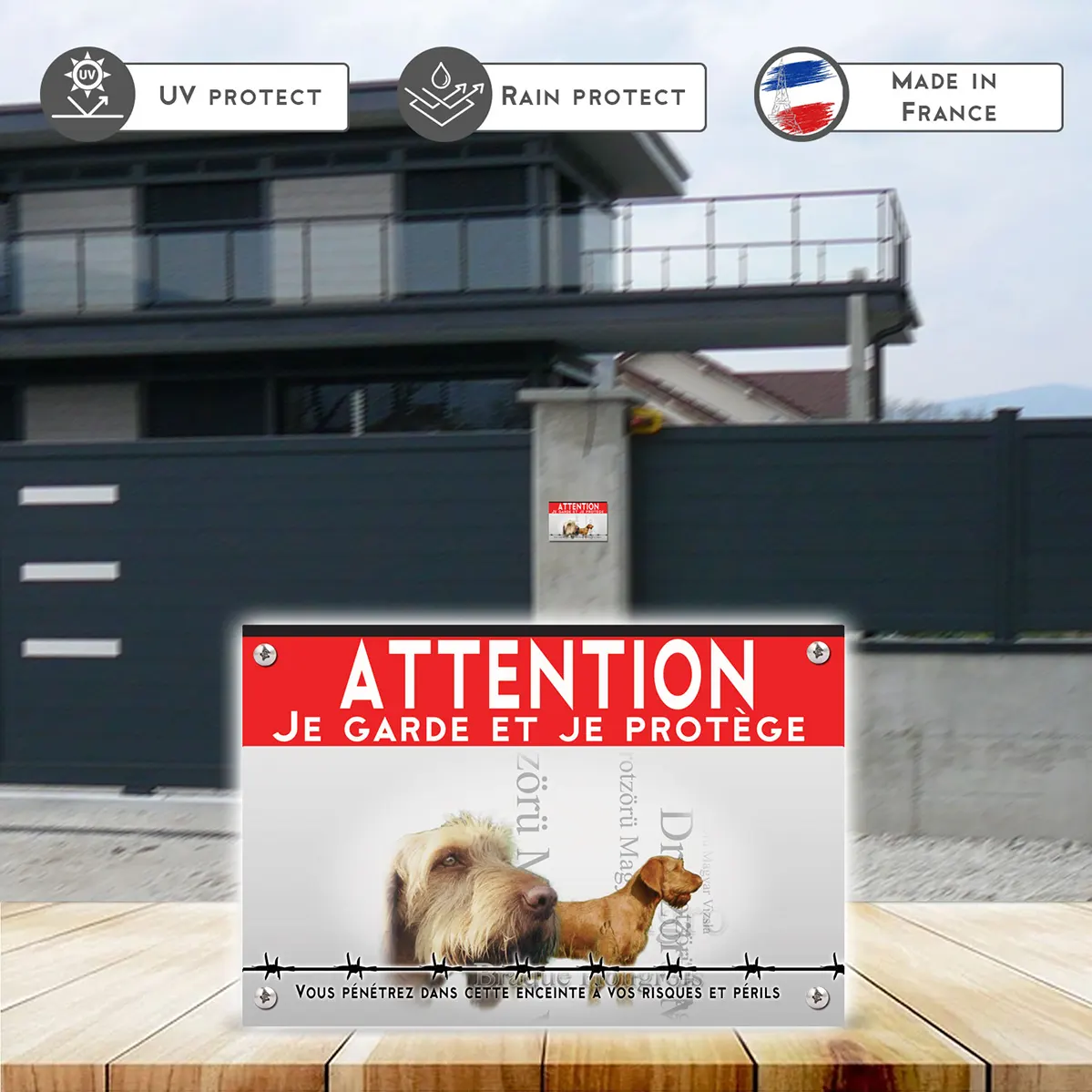 Grande pancarte Braque Hongrois avec un chien en gros plan et entier