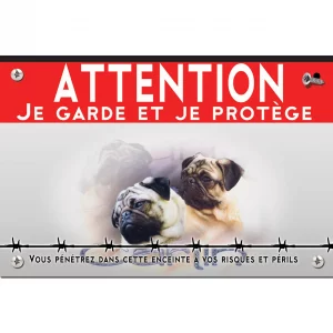 Signalisation personnalisee Deux Carlins avec des expressions différentes sur fond coloré