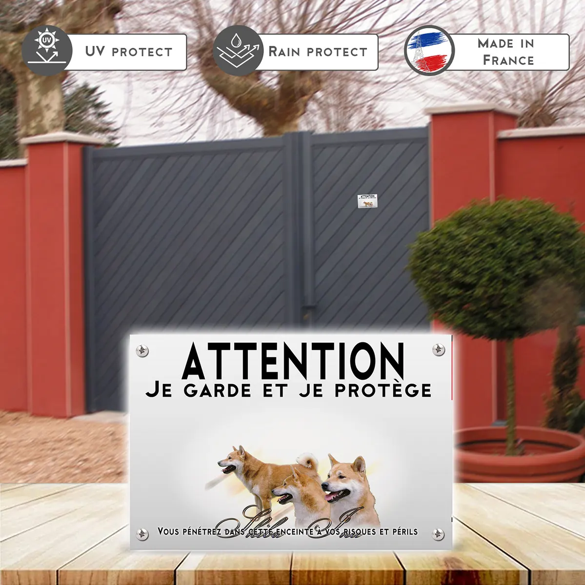 Plaques Trois Shiba Inu sur un fond flou