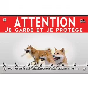 Signalisation personnalisee Trois Shiba Inu sur un fond flou