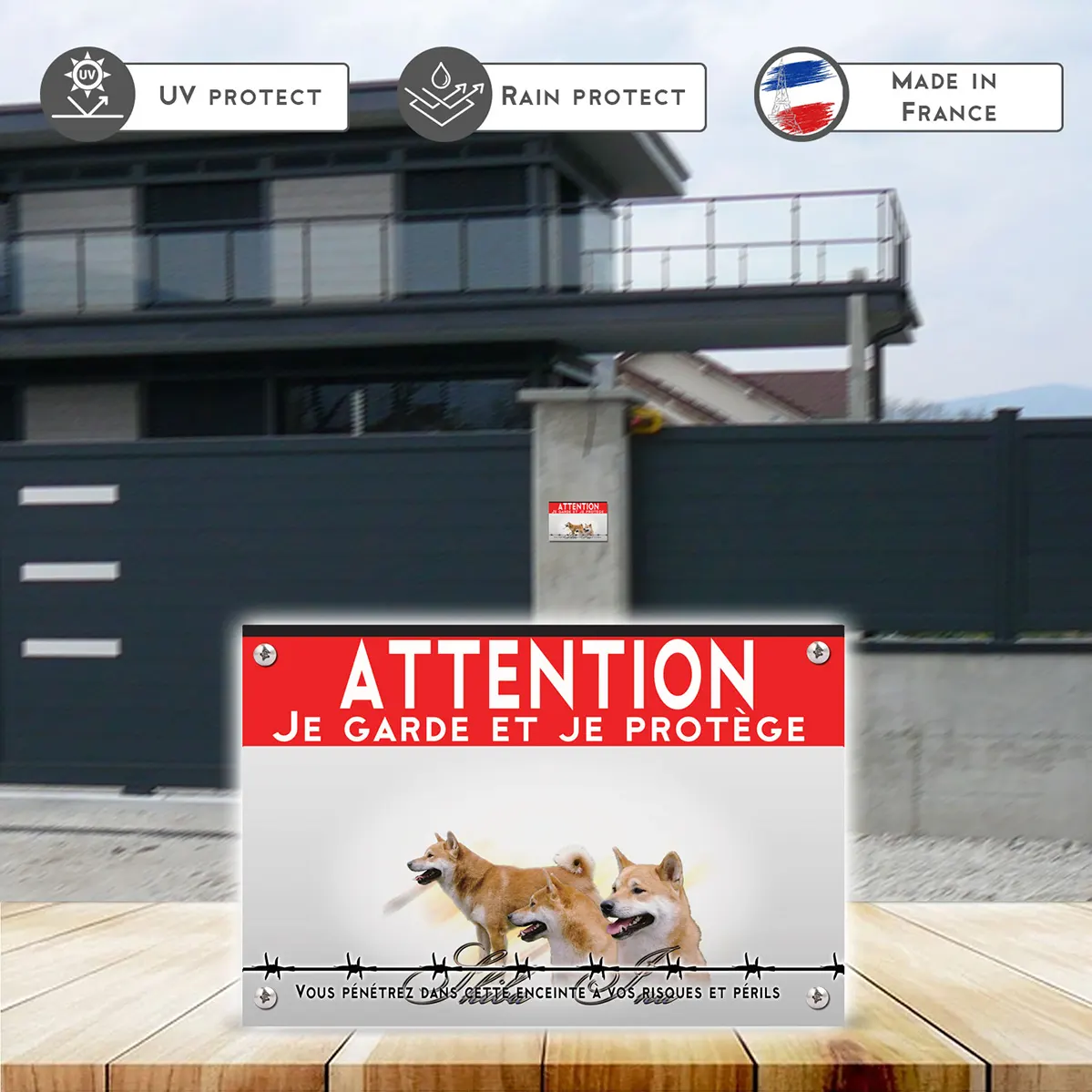 Grande pancarte Trois Shiba Inu sur un fond flou