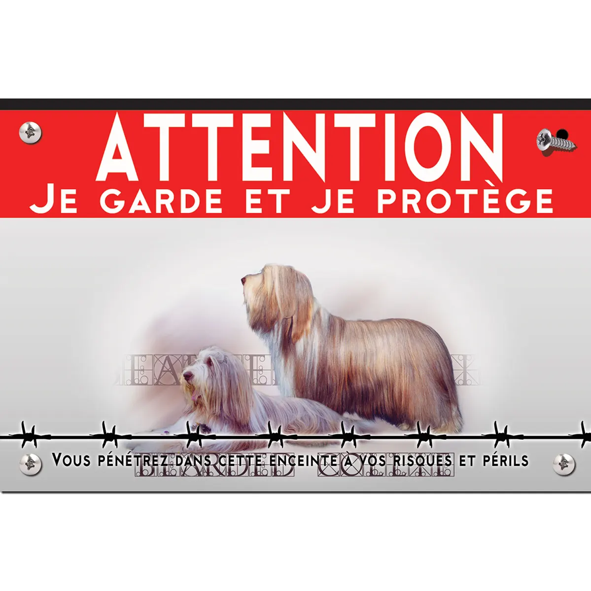 Signalisation personnalisee Deux Bearded Collies avec un pelage soyeux