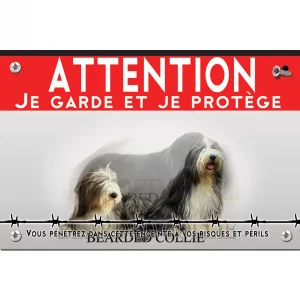 Signalisation personnalisee Deux Bearded Collies avec pelage noir et blanc