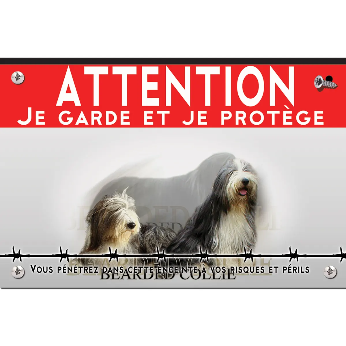 Signalisation personnalisee Deux Bearded Collies avec pelage noir et blanc