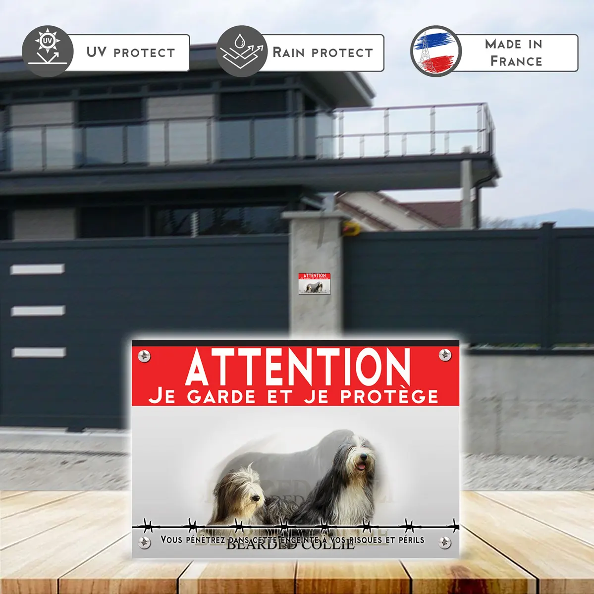 Grande pancarte Deux Bearded Collies avec pelage noir et blanc