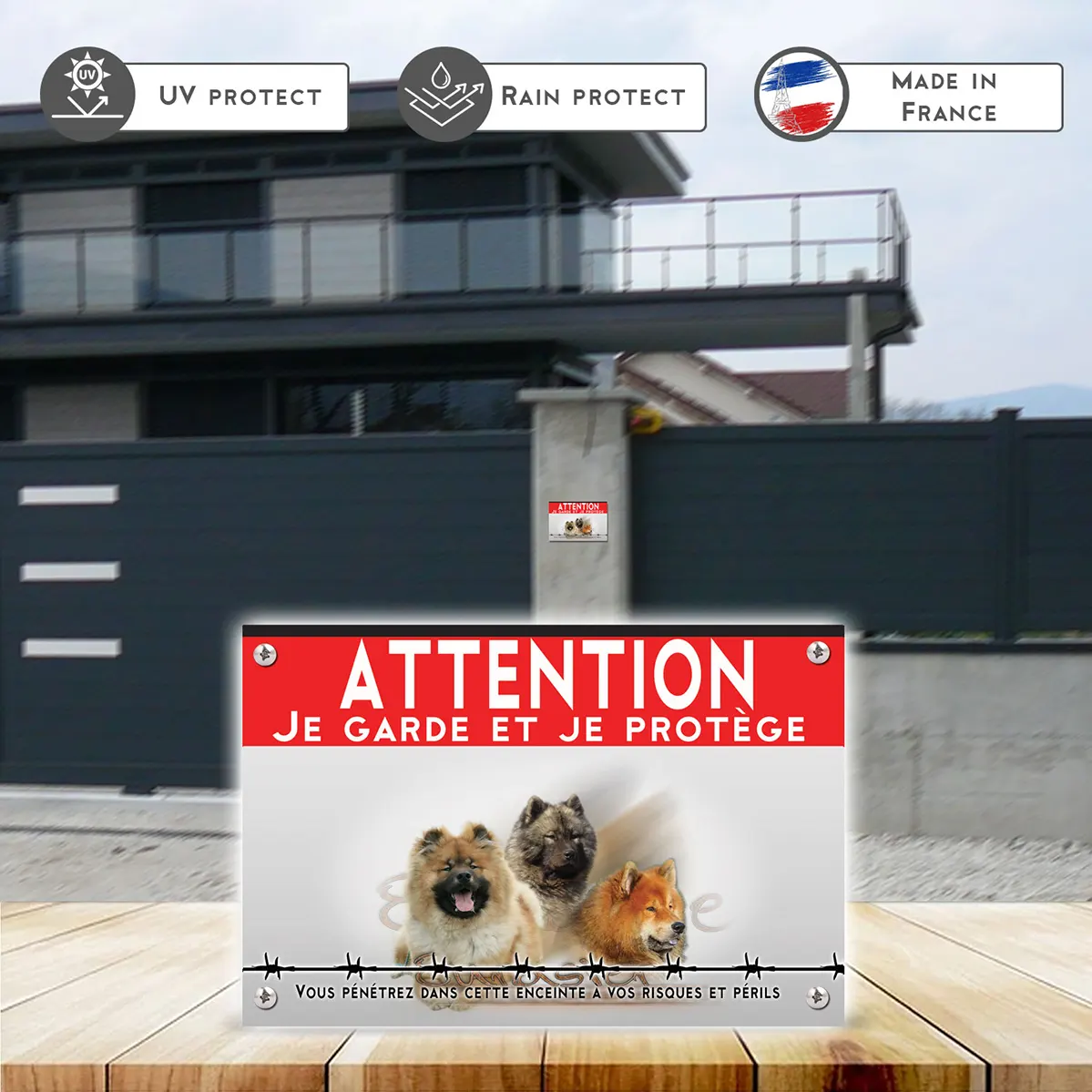 Grande pancarte Trois Eurasier avec différents pelages