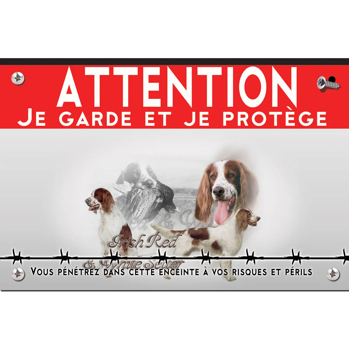 Signalisation personnalisee Irish Red and White Setter en portrait et entier