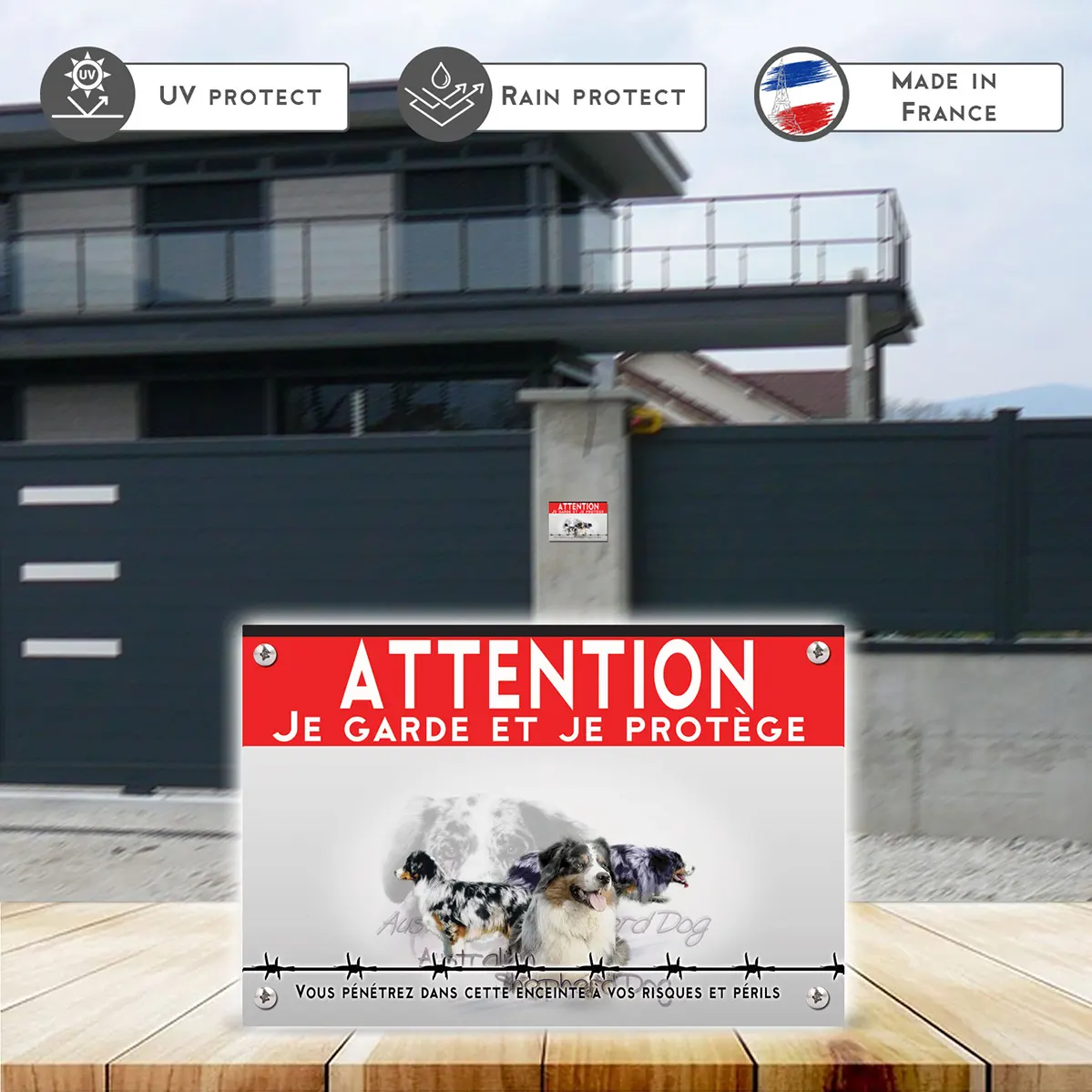 Grande pancarte Trois chiens de berger australien au profil varié