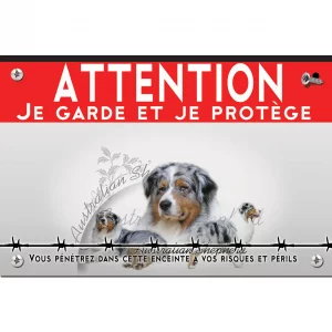Signalisation personnalisee Trois Australian Shepherds sur fond clair