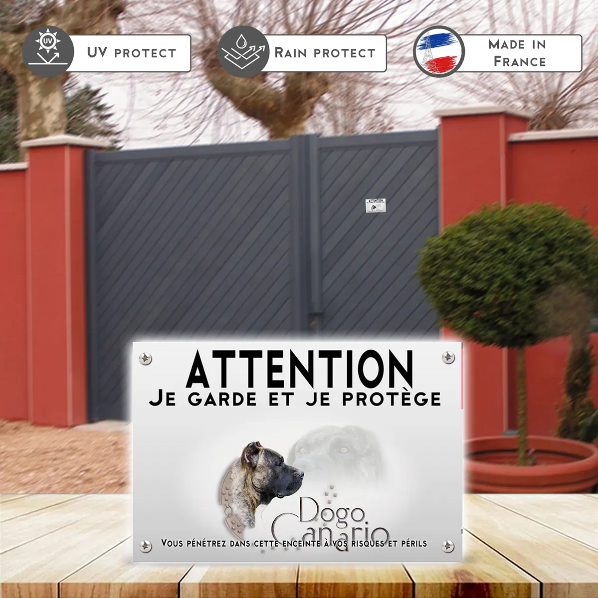 Plaques Dogo Canario en profil avec un fond stylisé