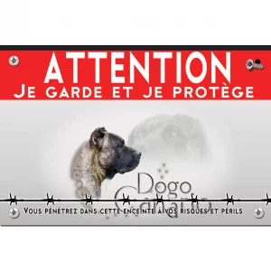 Signalisation personnalisee Dogo Canario en profil avec un fond stylisé