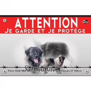 Signalisation personnalisee Chien Sarplaninac avec un gros plan sur la tête et un profil