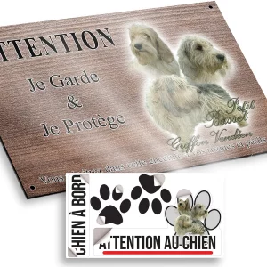 Plaque attention au chien Petit Basset Griffon Vendéen métal résistant extérieur