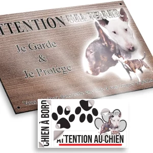 plaque attention au chien Visuels de Bull Terrier avec plusieurs chiens