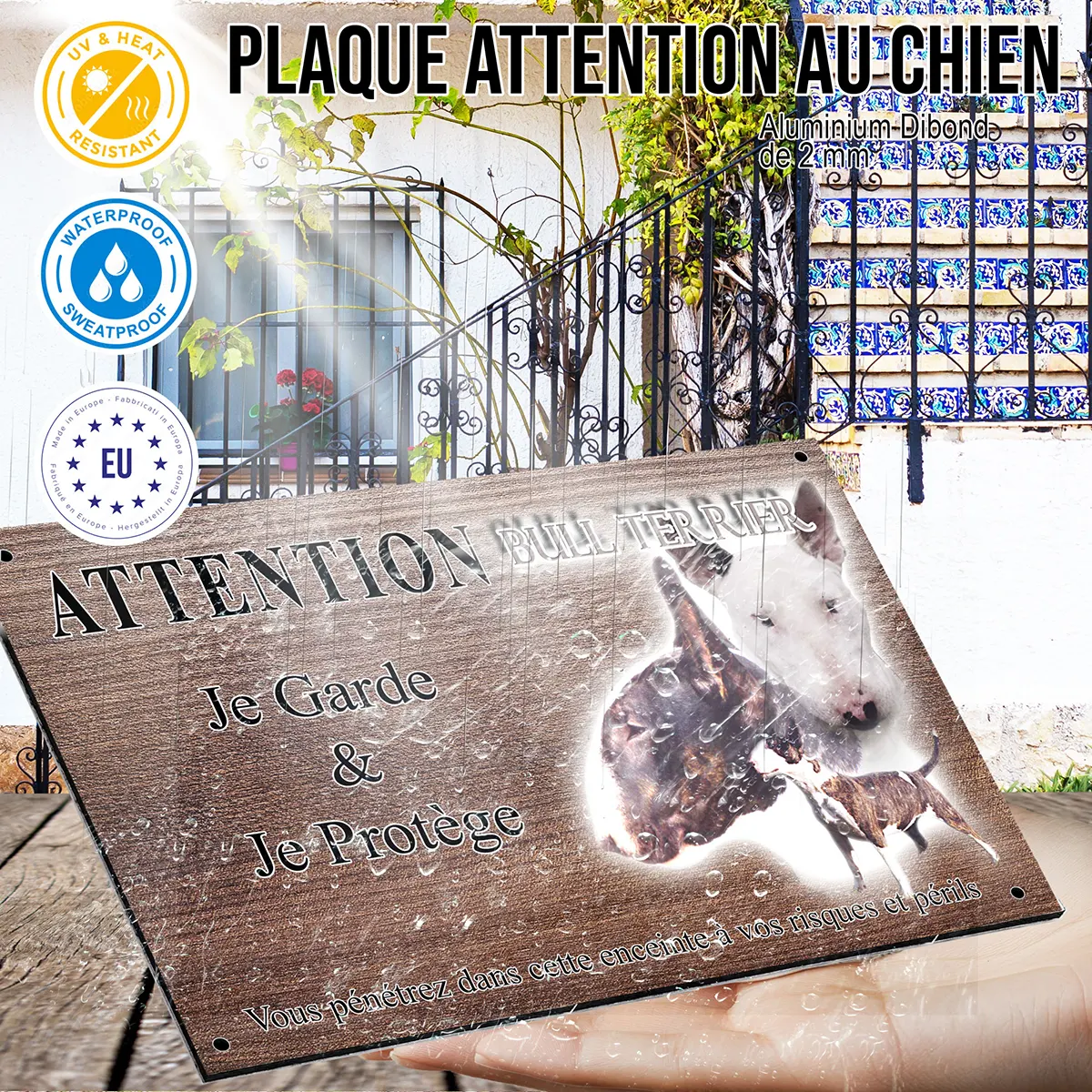 panneau attention au chien Visuels de Bull Terrier avec plusieurs chiens