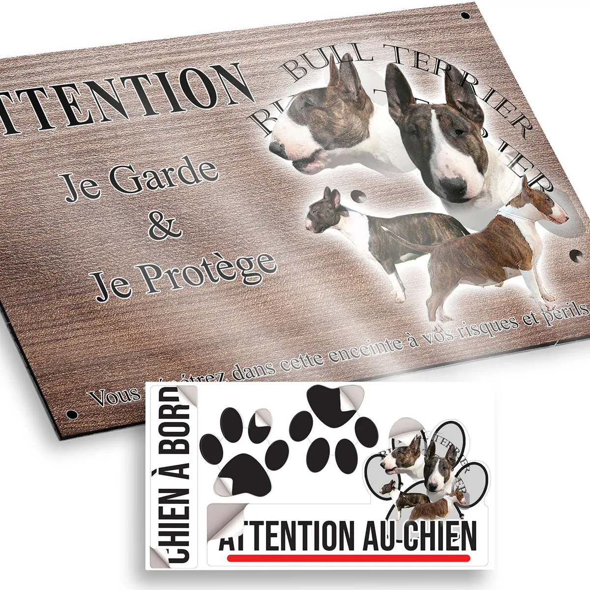 plaque attention au chien Collage de Bull Terriers en différentes poses