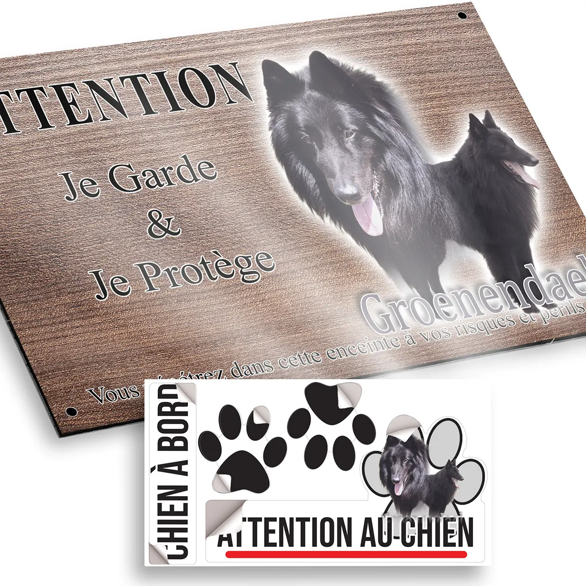 plaque attention au chien Deux Groenendael montrant leur pelage noir