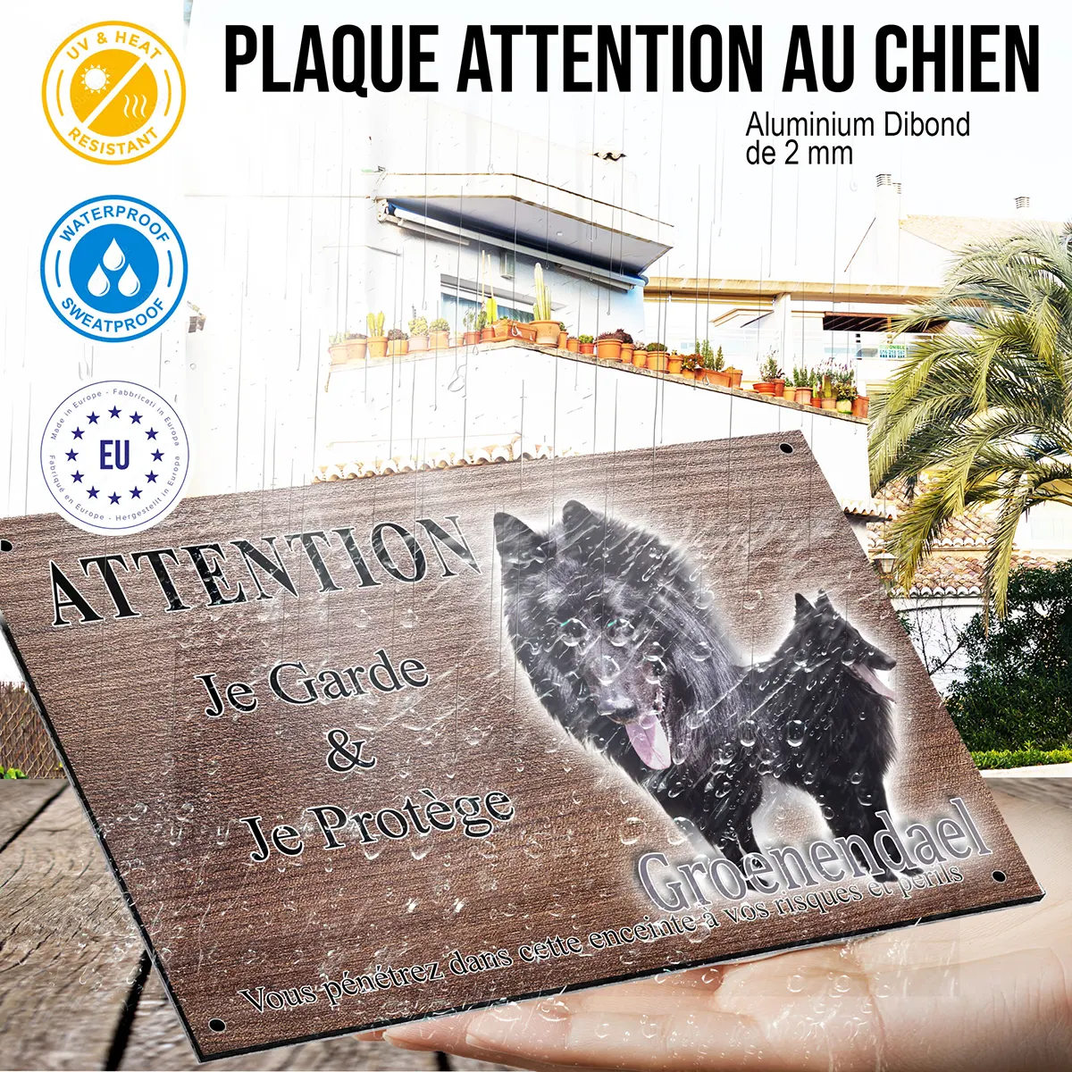 panneau attention au chien Deux Groenendael montrant leur pelage noir