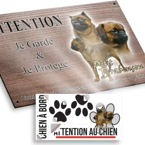 plaque attention au chien Trois Petit Brabançon sur fond transparent