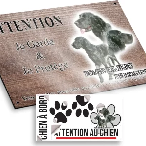 plaque attention au chien Épagneul Bleu de Picardie avec trois perspectives