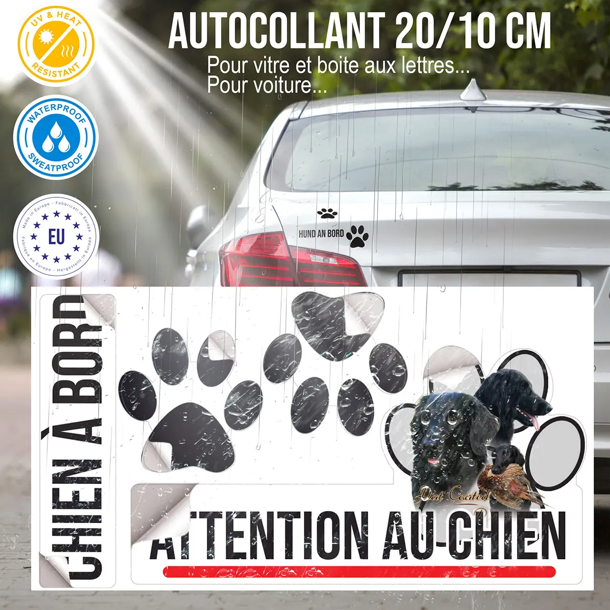 plaque chien de garde Flat Coated Retriever avec un oiseau dans la bouche
