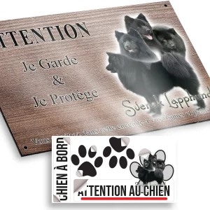 plaque attention au chien Collage de Svensk Lapphunds noirs avec différentes poses