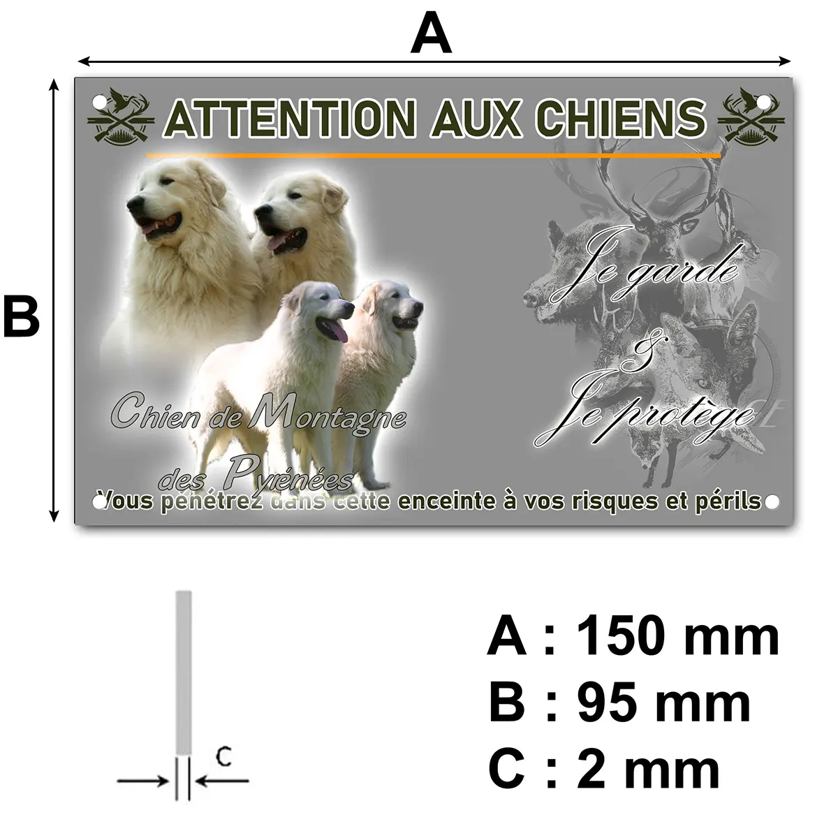 plaque Groupe de chiens de Montagne des Pyrénées en arrière plan vert