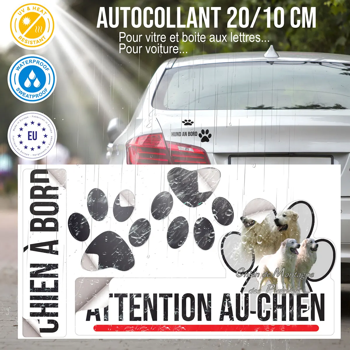plaque chien de garde Groupe de chiens de Montagne des Pyrénées en arrière plan vert
