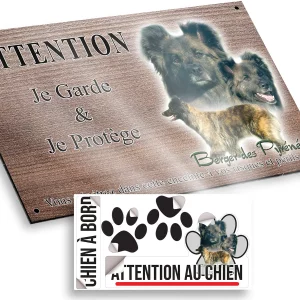 plaque attention au chien Berger des Pyrénées en portrait et en profil