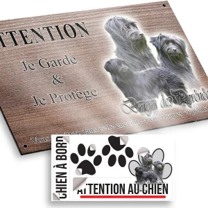 plaque attention au chien Trois Bergers des Pyrénées sur fond transparent
