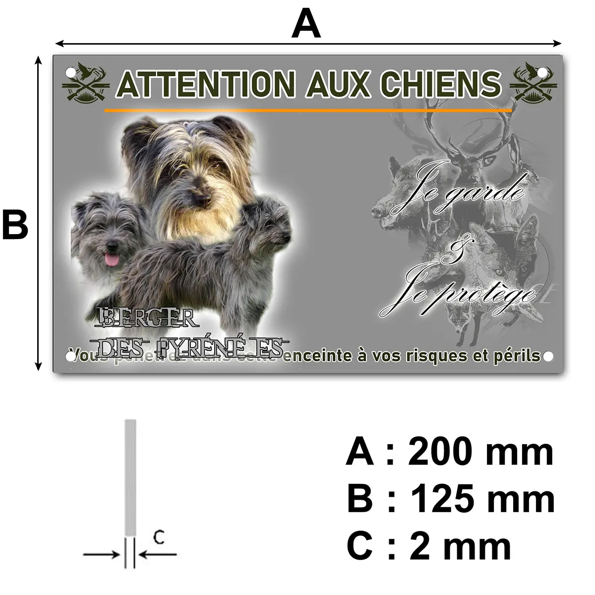 panneau Trois chiens Berger des Pyrénées sur fond flou