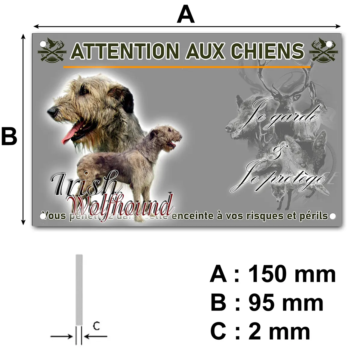 plaque Irish Wolfhound showing a profile and full body view