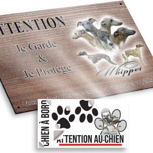 plaque attention au chien Composition artistique de plusieurs Whippets
