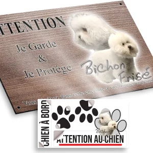 plaque attention au chien Deux Bichon Frisé sur fond transparent