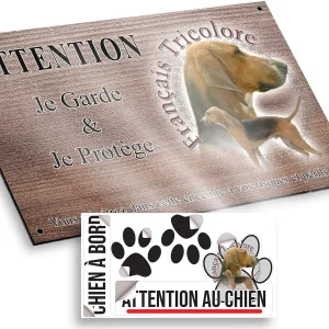 plaque attention au chien Deux portraits du Français Tricolore
