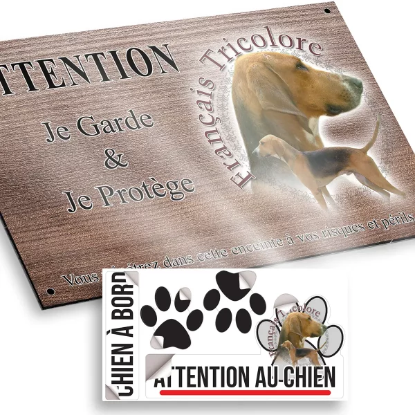 plaque attention au chien Deux portraits du Français Tricolore