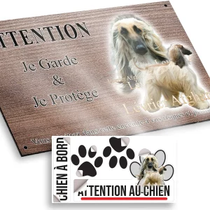 plaque attention au chien Deux lévriers afghans avec un arrière plan transparent